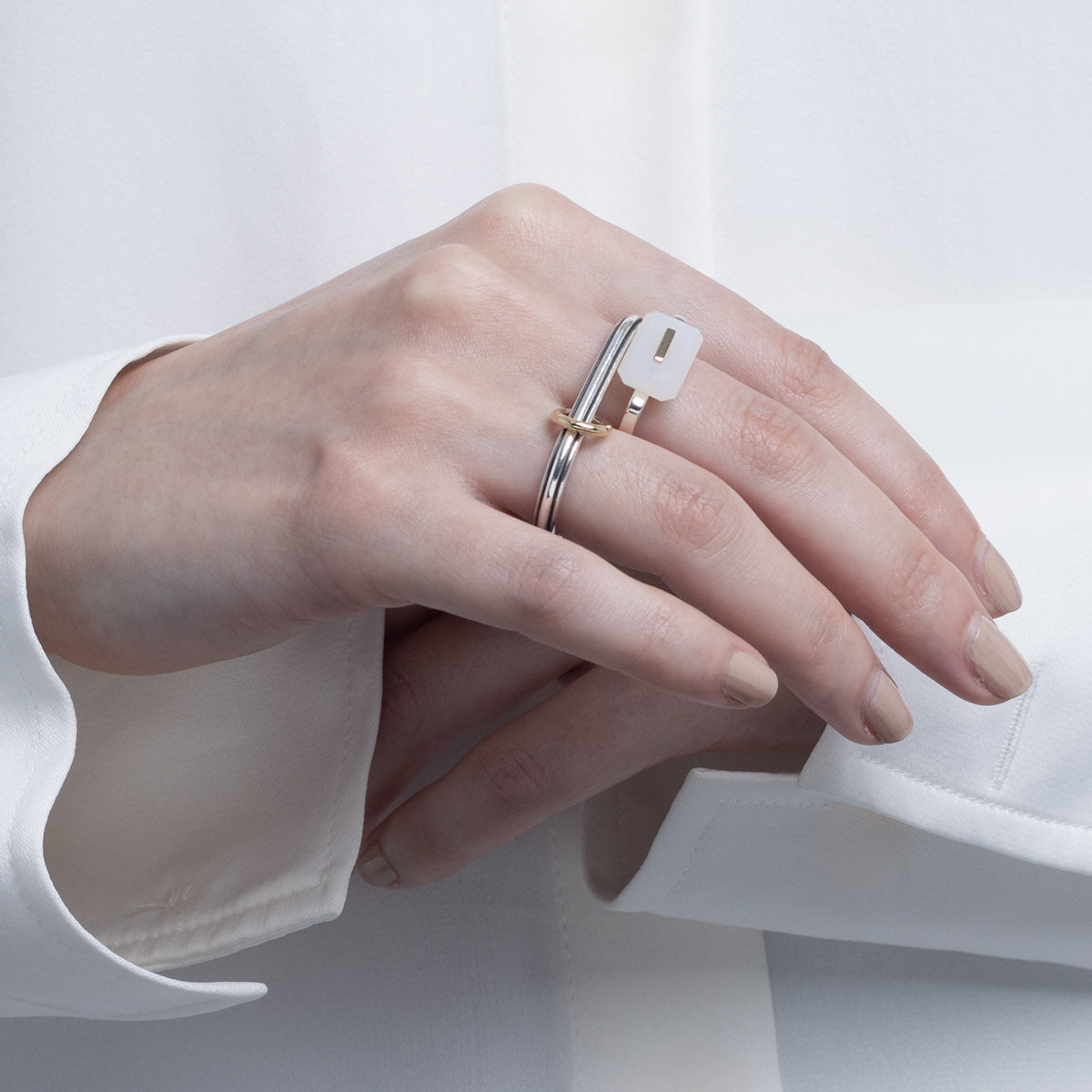 BIRD OF PARADISE Square Ring,  White Chalcedony