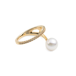 "Drosera"  Diamond Akoya Pearl Ring