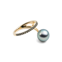 【Made-To-Order】"Drosera"  Diamond Tahiti Pearl Ring (Black Ruthenium Plated)