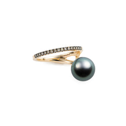 【Made-To-Order】DROSERA  Diamond Tahiti Pearl Ring (Black Ruthenium Plated)