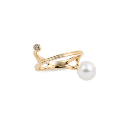 "Drosera"  Diamond Akoya Pearl Ring