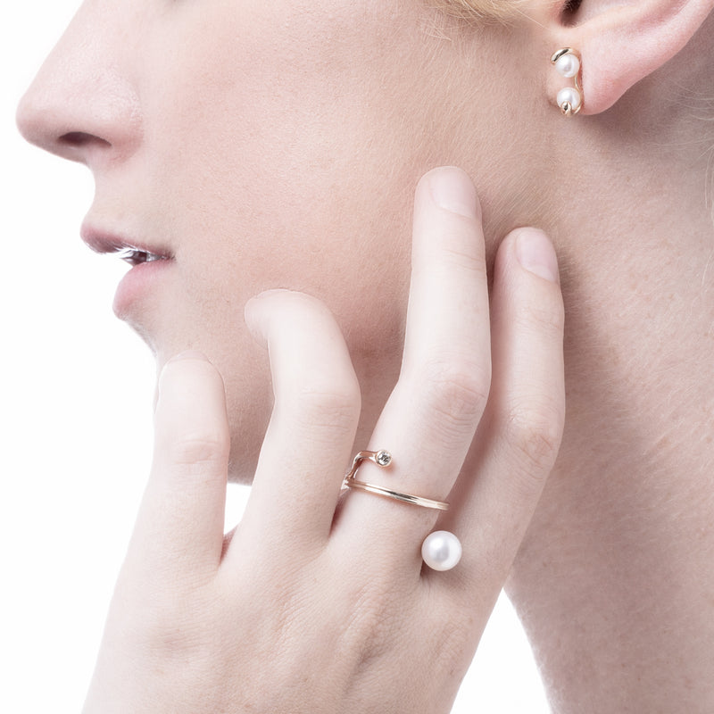 【Made-To-Order】"Drosera"  Diamond Akoya Pearl Ring