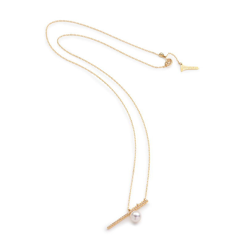 "Drosera"  Diamond Akoya Pearl Bar Necklace