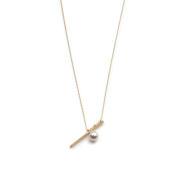 "Drosera"  Diamond Akoya Pearl Bar Necklace