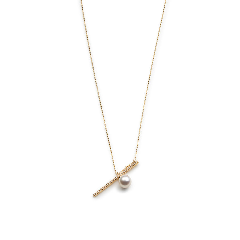 DROSERA  Diamond Akoya Pearl Bar Necklace