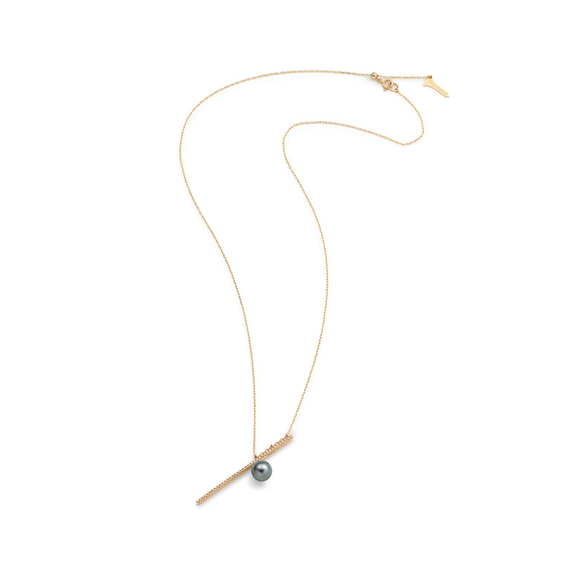 "Drosera"  Diamond Tahiti Pearl Long Bar Necklace