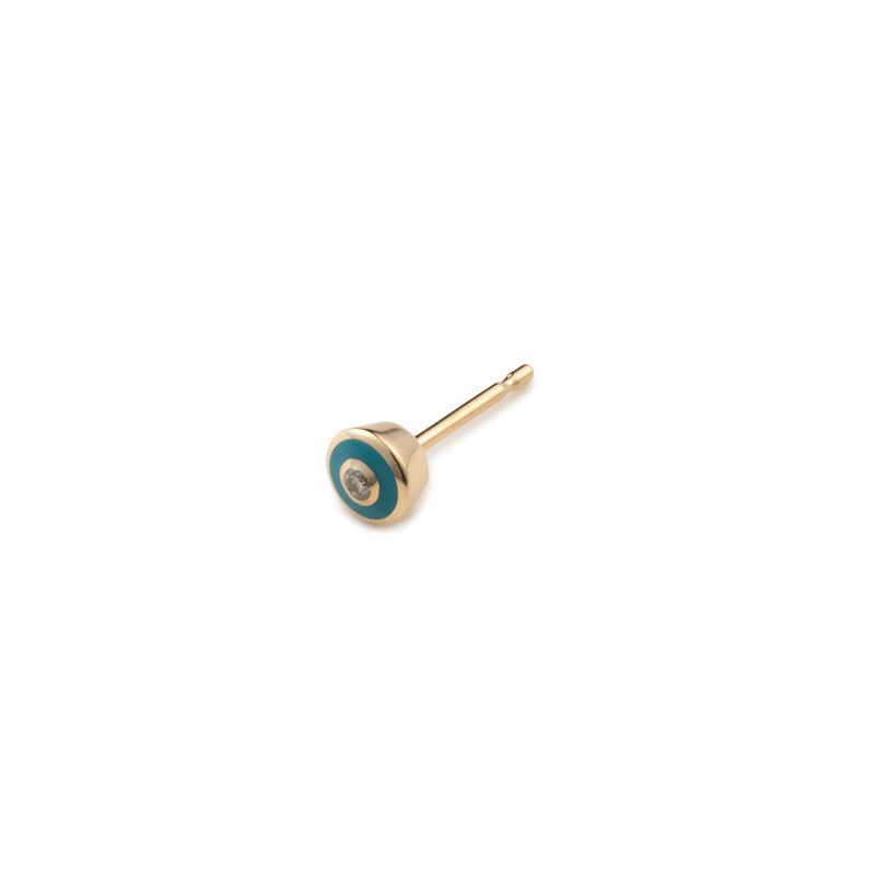 "Bird of Paradise" Enamel Diamond Bird's Eye Stud Earring in Izmir Blue