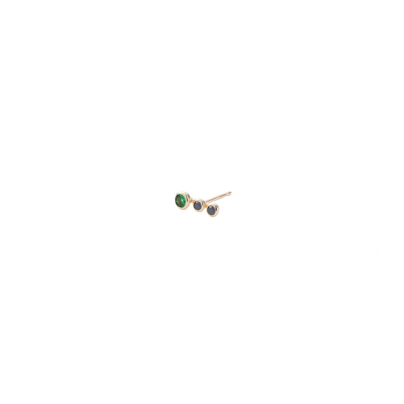"Drosera"  Green Garnet and Black Diamond Stud Earring