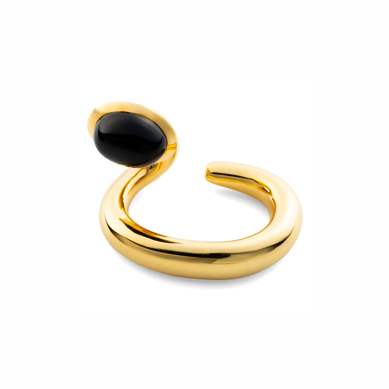 PARAKEET Cabochon Onyx Earr Cuff Gold Plating