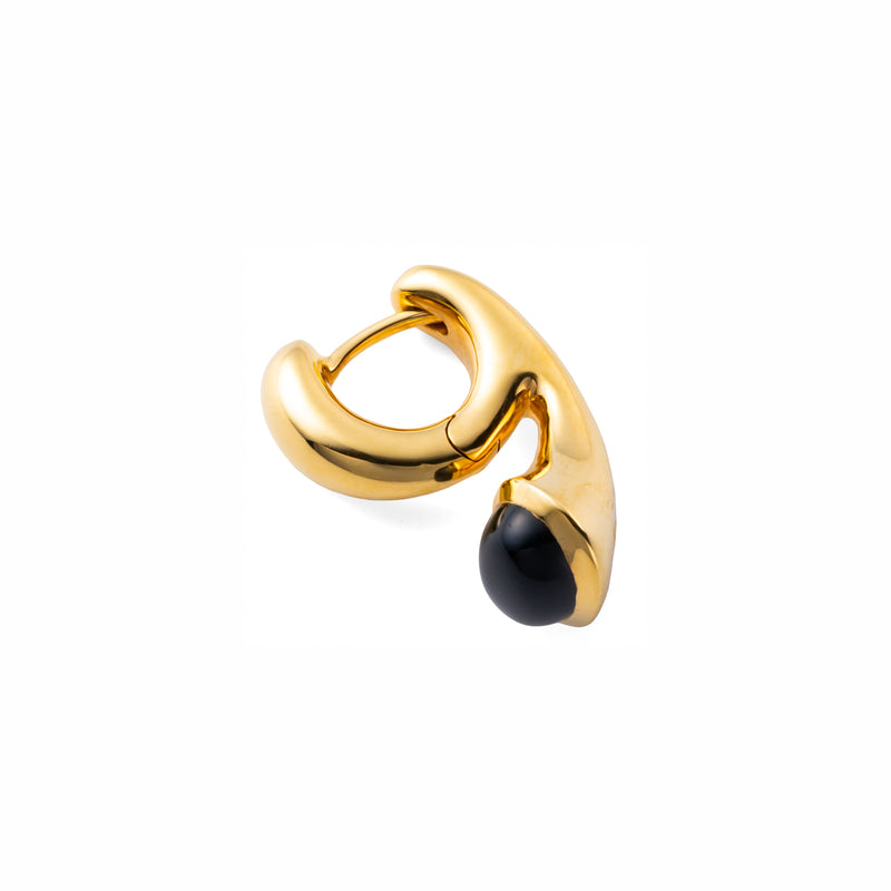 "Parakeet" Cabochon Onyx Earring Gold Plating