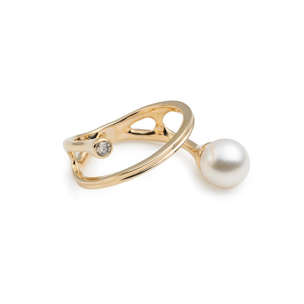 "Drosera"  Diamond Akoya Pearl Ring