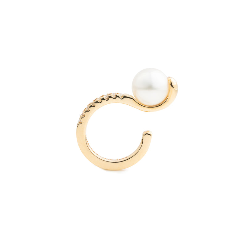 "Drosera"  Diamond Akoya Pearl Ear Cuff