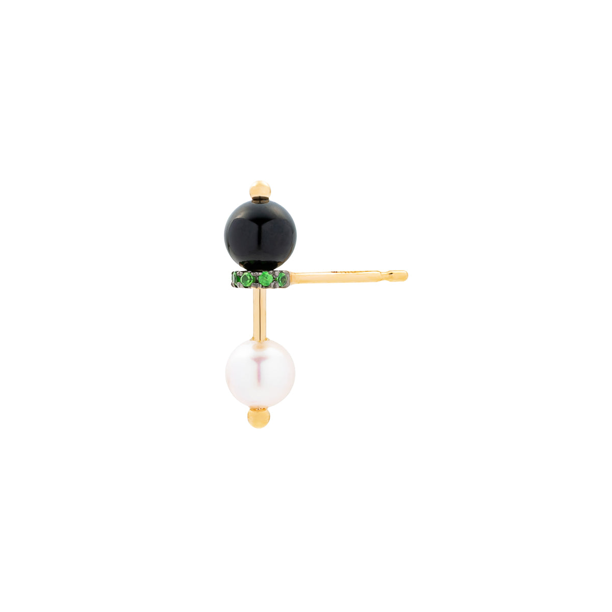HONEY ANT Akoya Pearl Onyx Green Garnet Earring