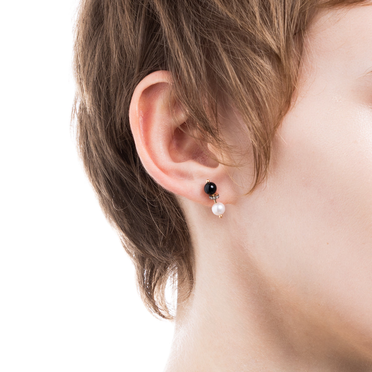 HONEY ANT Akoya Pearl Onyx Diamond Earring