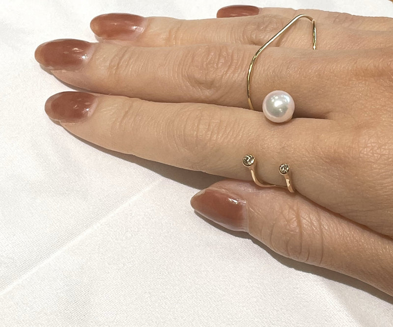 【Made-To-Order】 Akoya Pearl Diamond Cuff Ring