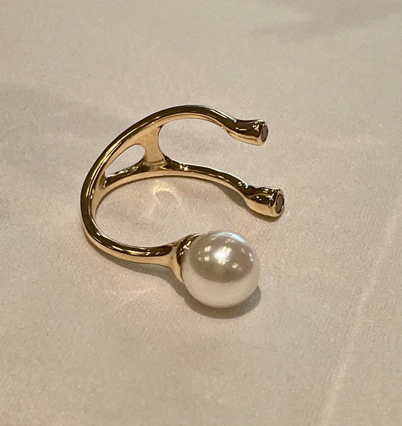 【Made-To-Order】 Akoya Pearl Diamond Cuff Ring