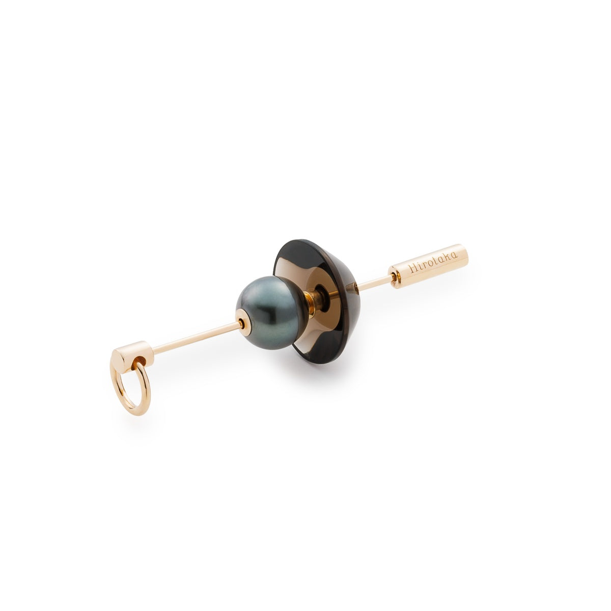 SPEAR Door Knocker Earring  Large size, Tahiti Pearl&Smorky Quartz