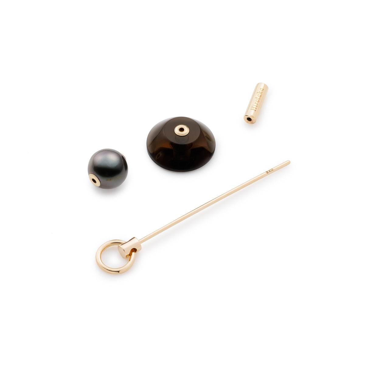 SPEAR Door Knocker Earring  Large size, Tahiti Pearl&Smorky Quartz