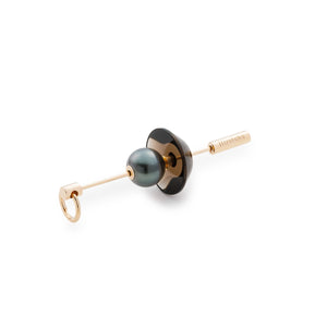 SPEAR Door Knocker Earring  Large size, Tahiti Pearl&Smorky Quartz
