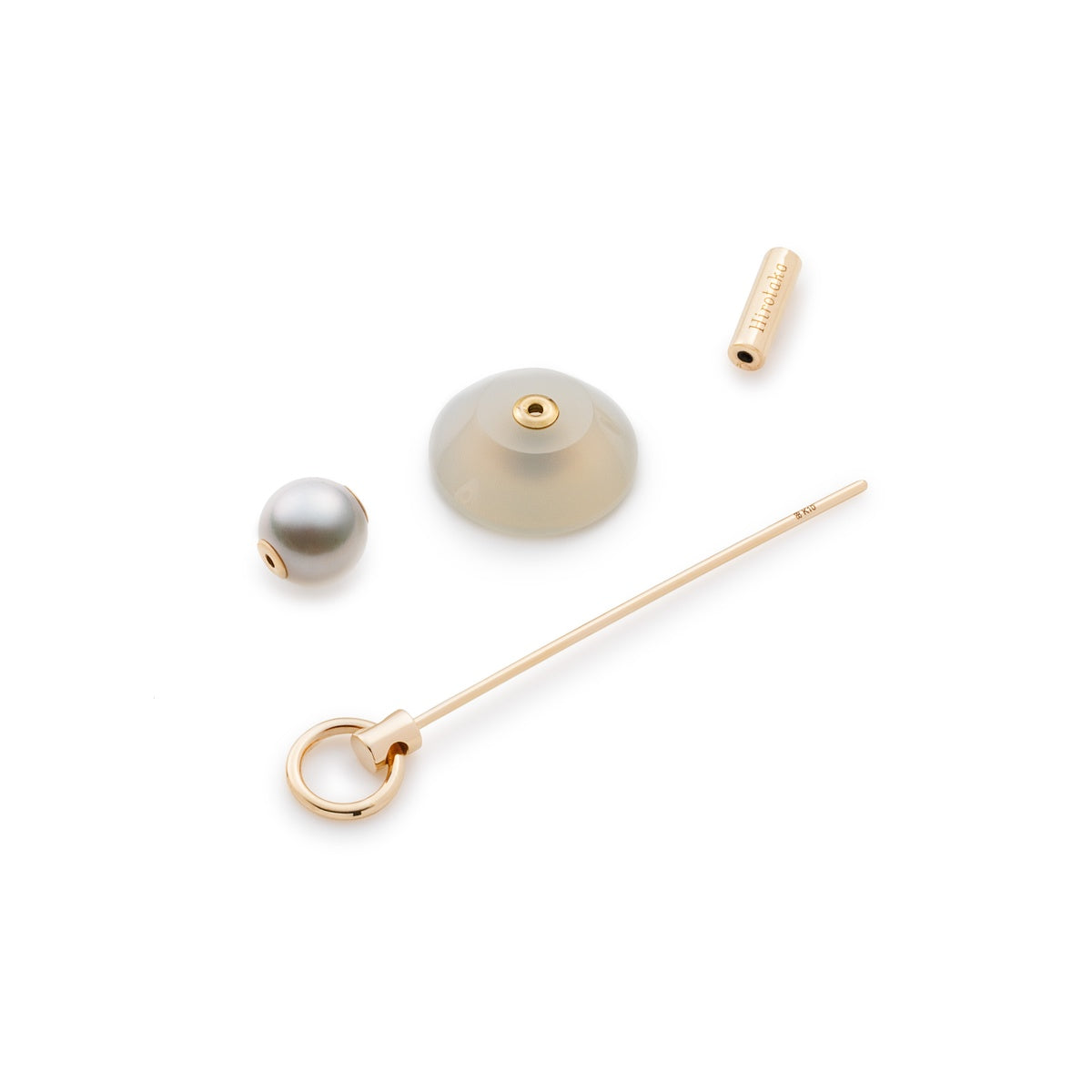 SPEAR Door Knocker Earring  Large size, Akoya Pearl&White Chalcedony