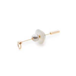 SPEAR Door Knocker Earring  Large size, Akoya Pearl&White Chalcedony