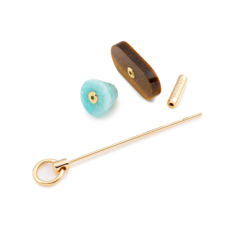 SPEAR Door Knocker Earring  Large size, Tiger's Eye &Amazonite