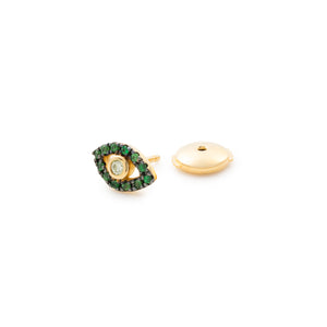 18K EVIL EYE Diamond Green Garnet Earring Black Ruthenium Plated