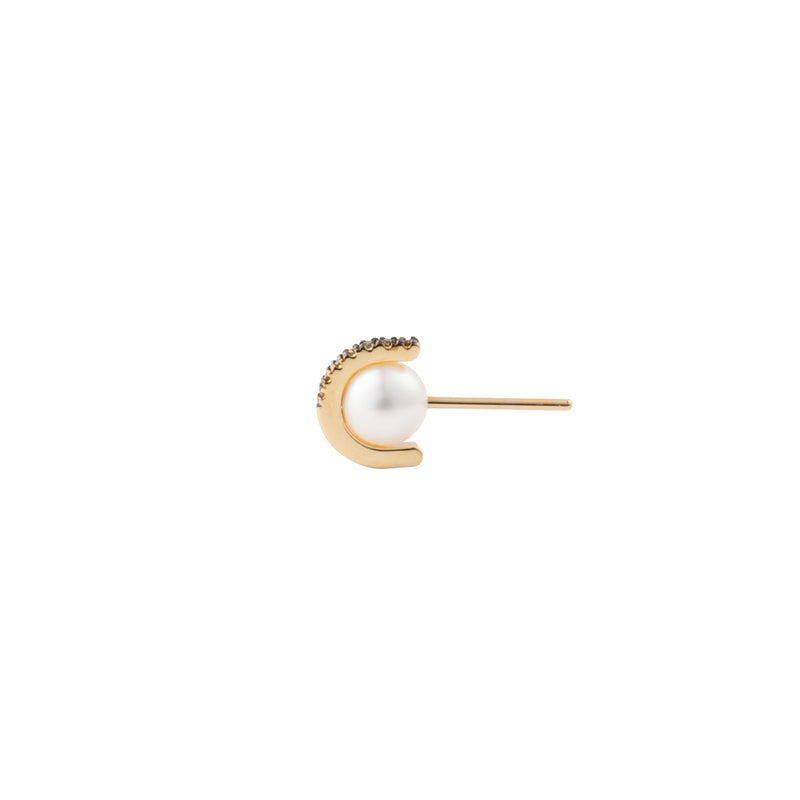 "Beluga" Pearl Diamond Earring S size Black Ruthenium Plated