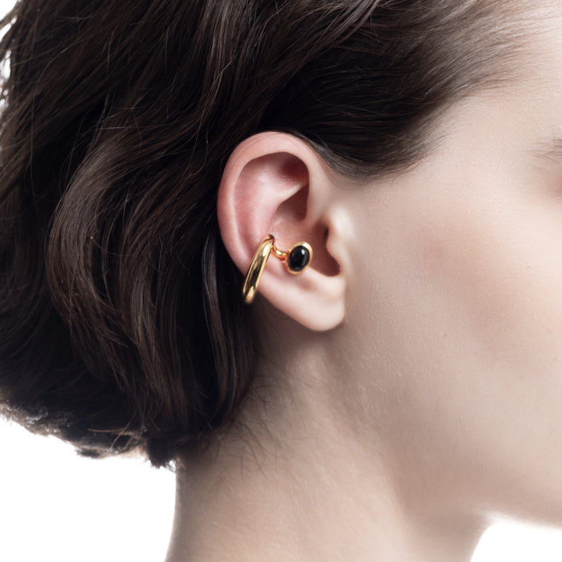 PARAKEET Cabochon Onyx Earr Cuff Gold Plating