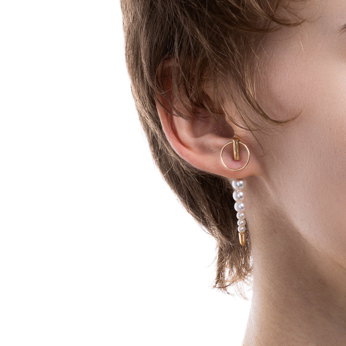PUNCTURE Back Spear Door Knocker Akoya Pearl Earring Medium size