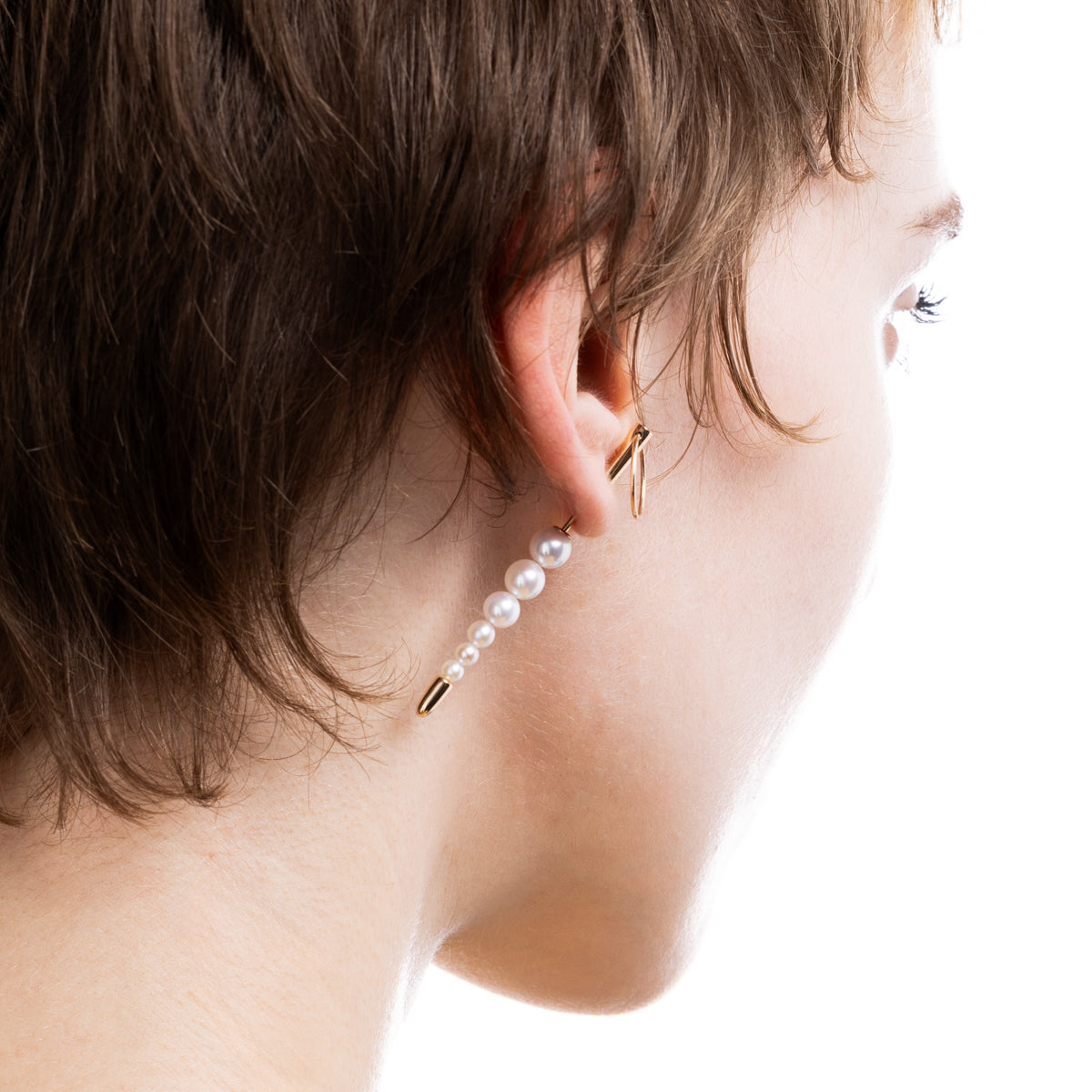 PUNCTURE Back Spear Door Knocker Akoya Pearl Earring Medium size