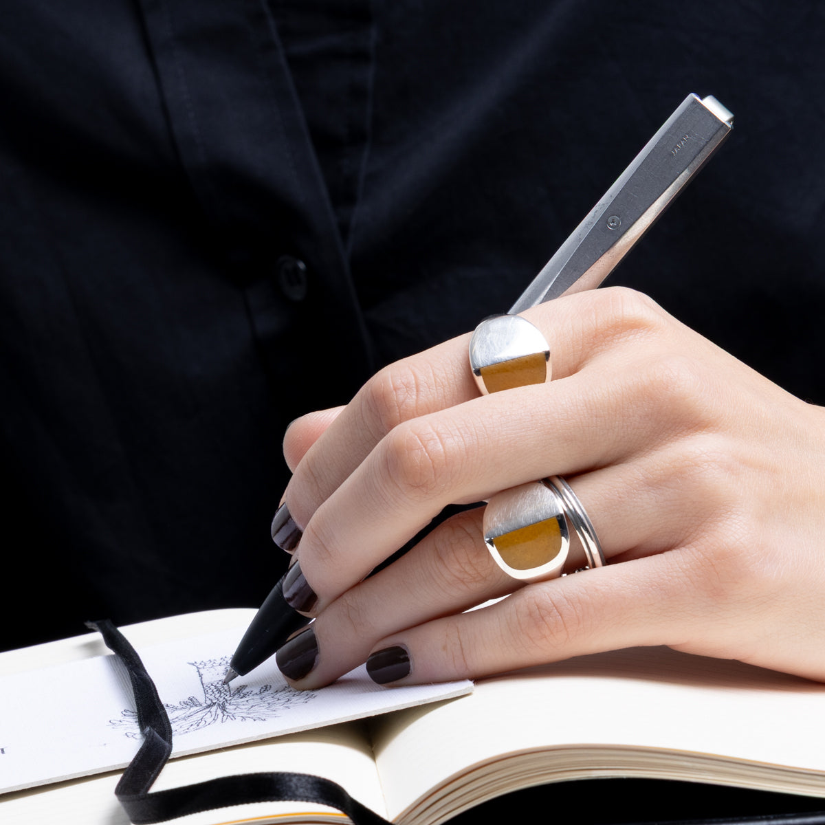 【Made-To-Order】EQUINOX-Pyramid Half Moon Yellow Aventurine Ring