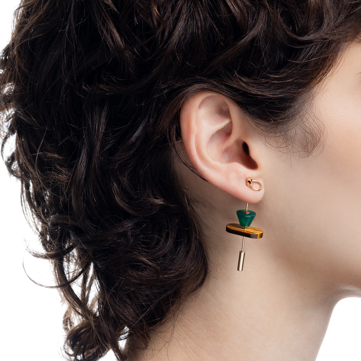 SPEAR Door Knocker Earring  Large size, Tiger's Eye &Green Agate