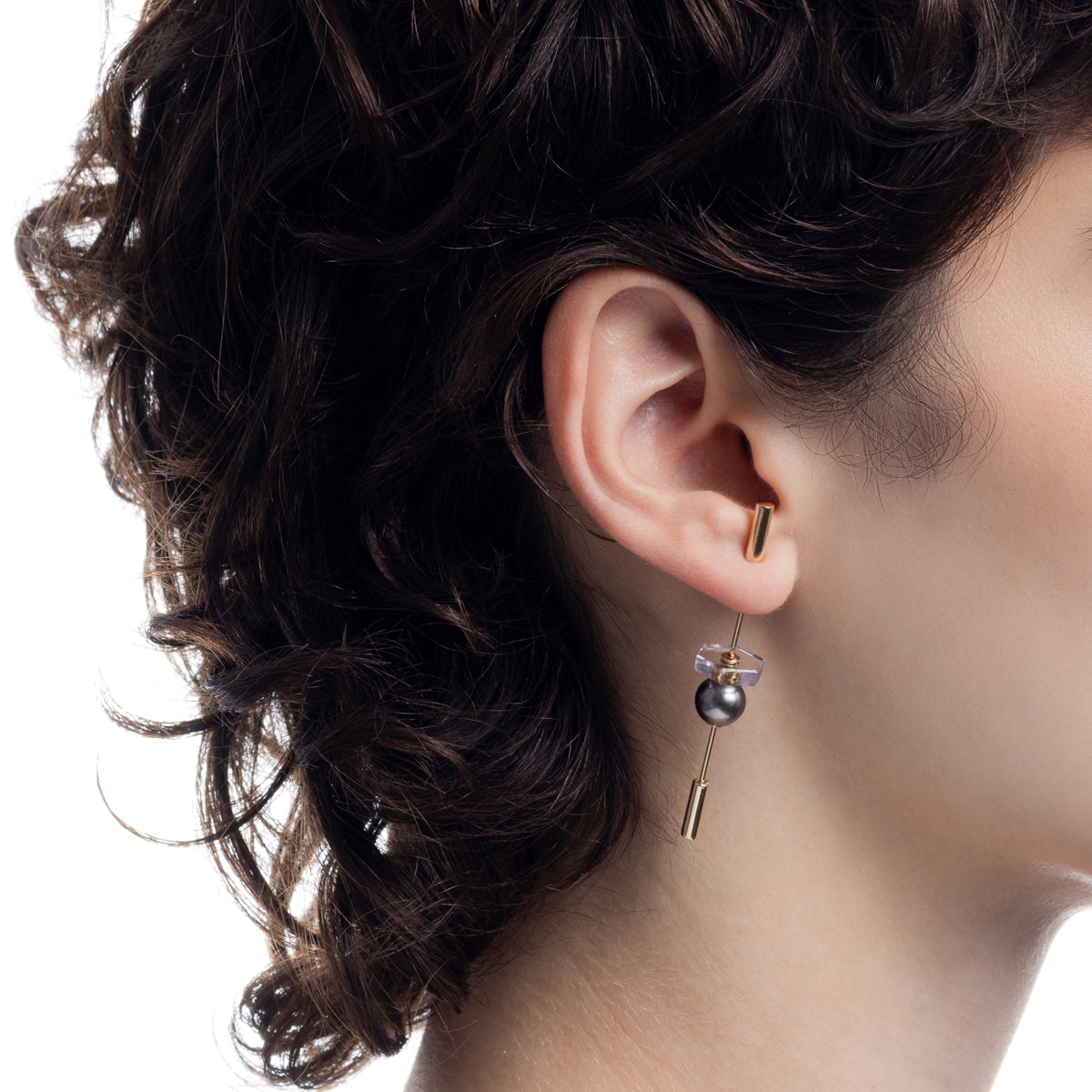SPEAR Earring, Tahiti Pearl & Amethyst