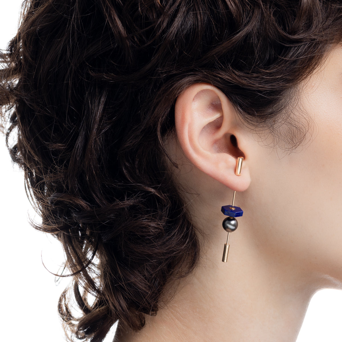 SPEAR Earring, Tahiti Pearl & Lapis Lazuli