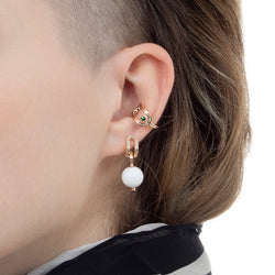 Look 040 "Beluga" Oblong Diamond White Agate Earring