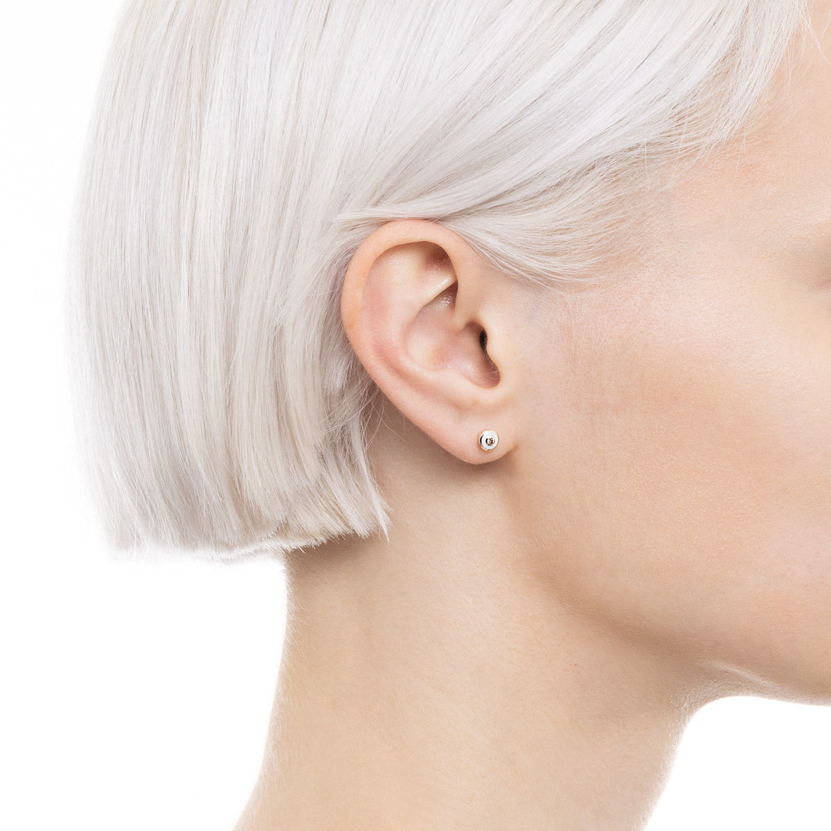 BIRD OF PARADISE Enamel Diamond Bird's Eye Stud Earring in Ivory White