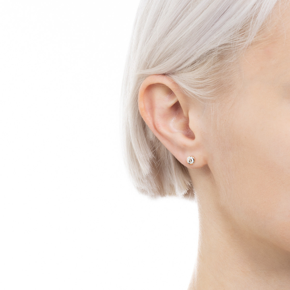 BIRD OF PARADISE Enamel Diamond Bird's Eye Stud Earring in Ivory White