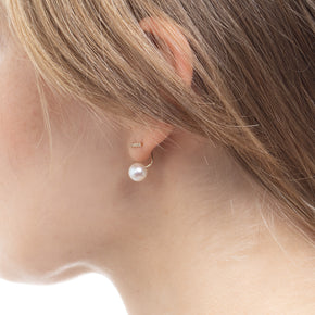 Diamond Short Bar Earring with Pearl Backing