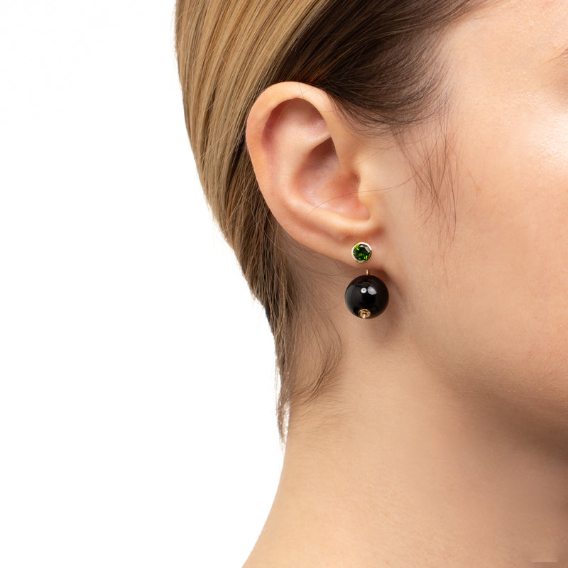 "Bumble Bee" Chrome Diopside Earring with 12mm Onyx Backing