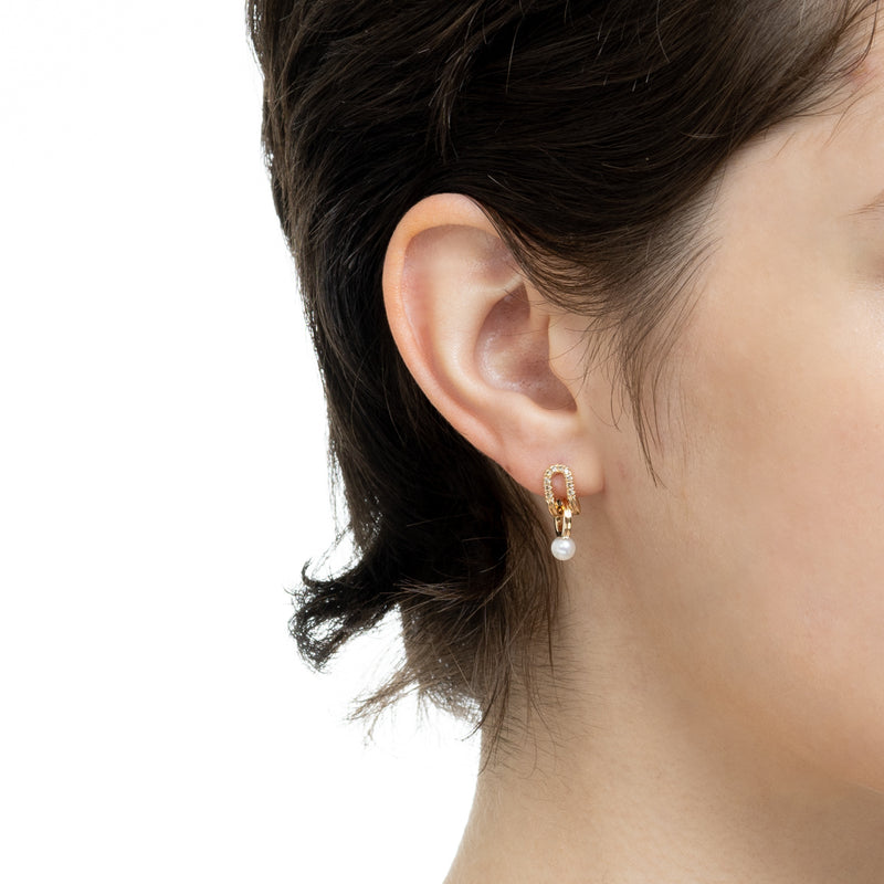 "Beluga" Oblong Diamond Pearl Earring