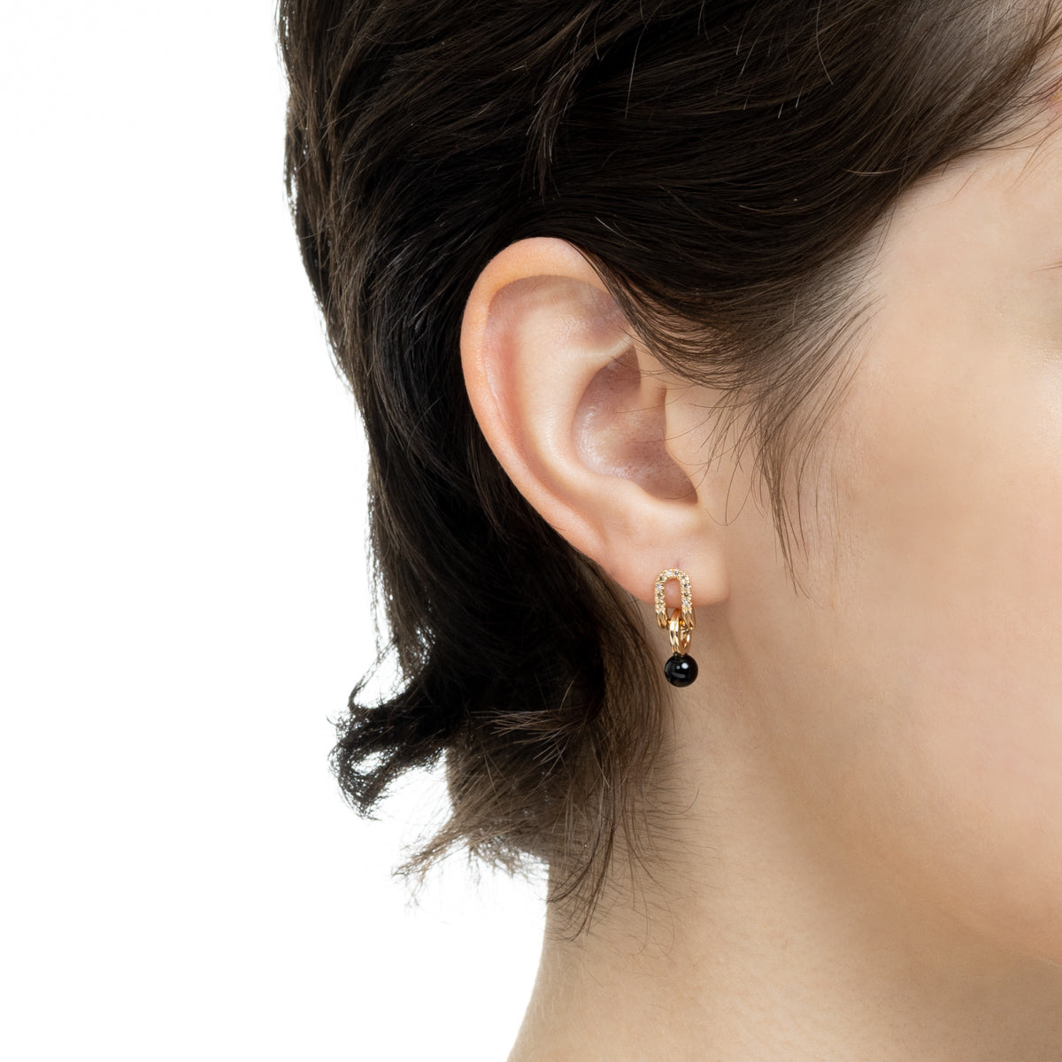 BELUGA Oblong Diamond Onyx Earring