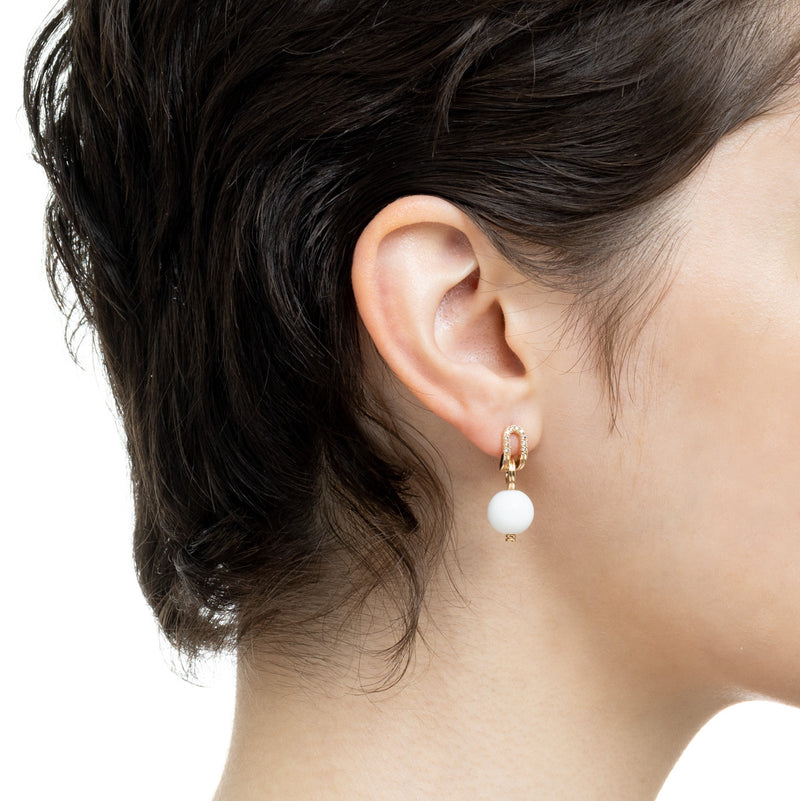 "Beluga" Oblong Diamond White Agate Earring
