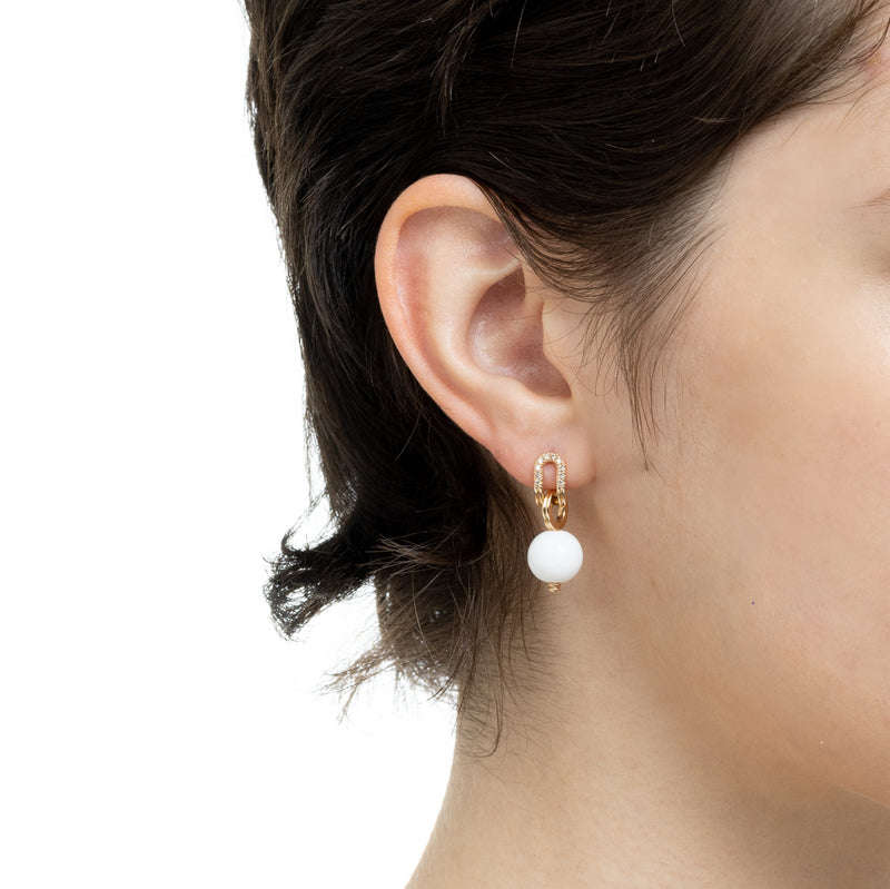 "Beluga" Oblong Diamond White Agate Earring