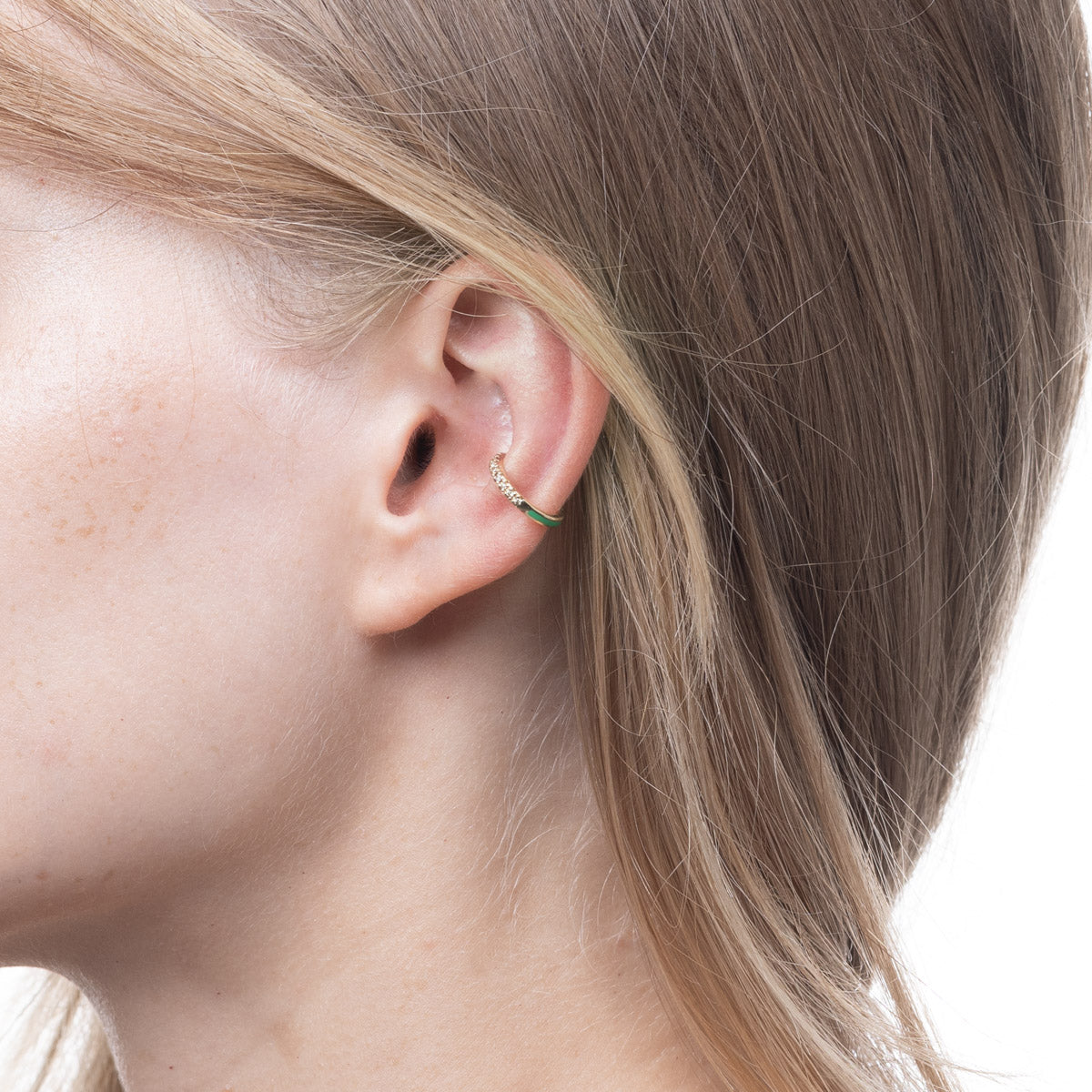 BIRD OF PARADISE Diamond Ear Cuff in Chameleon Green