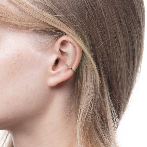 BIRD OF PARADISE Green Garnet Ear Cuff in Chameleon Green