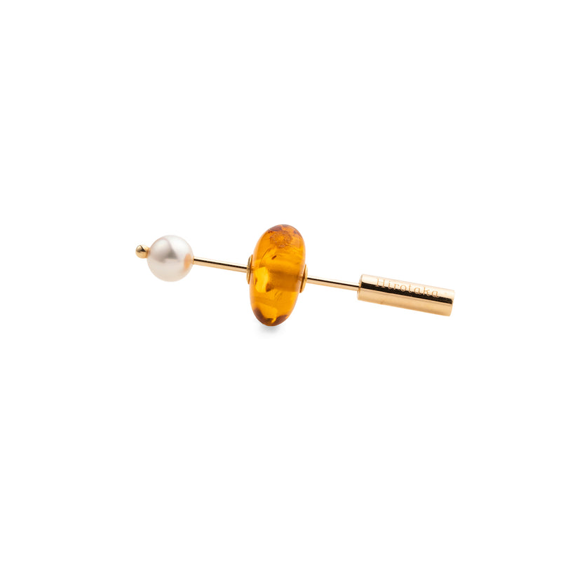 "Mini Spear" Golden Amber and Pearl Earring