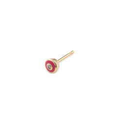 "Bird of Paradise" Enamel Diamond Bird's Eye Stud Earring in Neon Rose