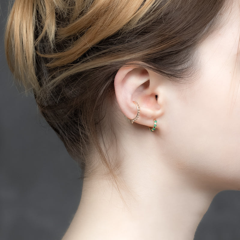 "Mughal" Cabochon Emerald Huggie Earring S size