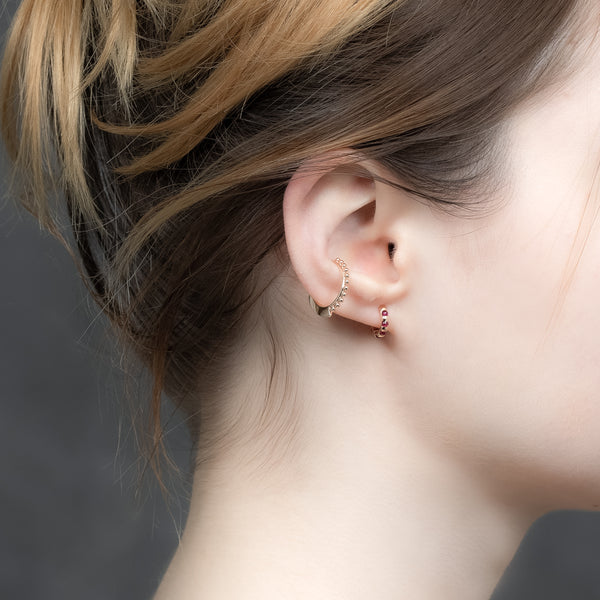 "Mughal" Cabochon Ruby Huggie Earring S size